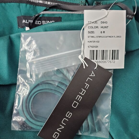 Alfred Sung Women's Green Strapless Satin Formal Gown With Pockets Size 6R NWT - Picture 12 of 15